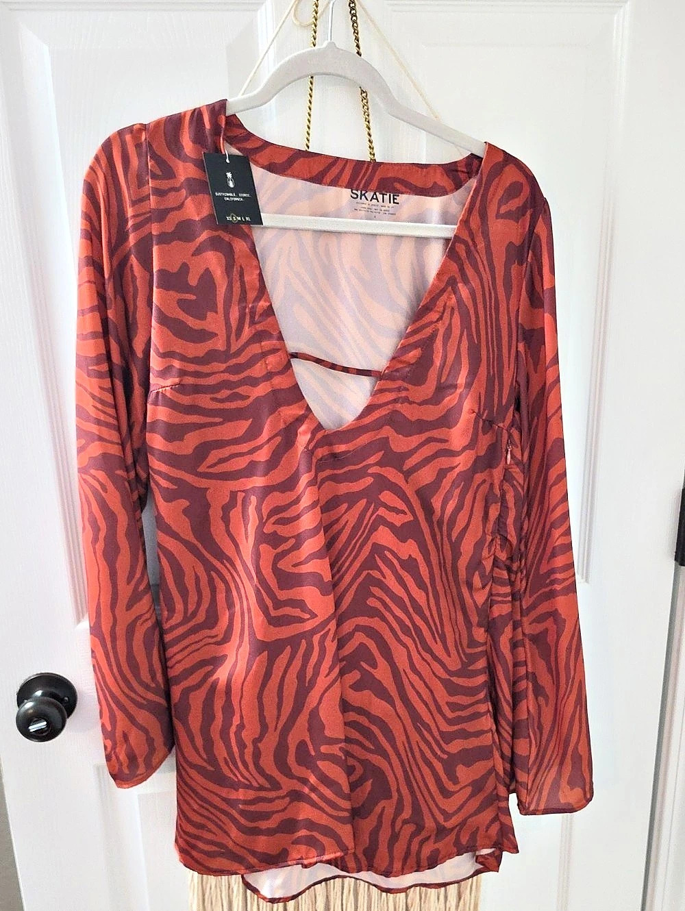 SKATIE Animal Print Blouse in Red & Purple Size Small NWT ROCKY BARNES